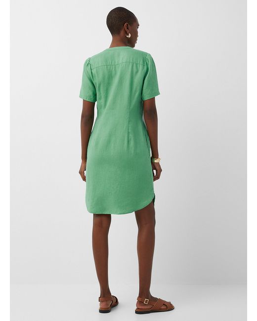 Part Two Green Aminase Slit Collar Pure Linen Dress