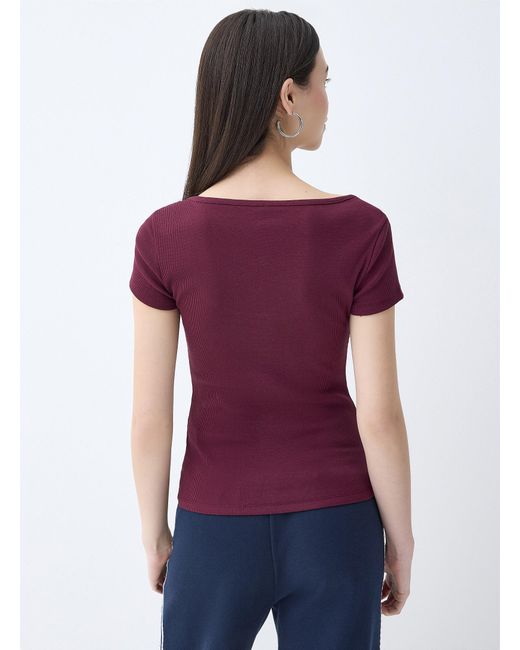 Twik Purple Fine Ribbing Henley Collar T