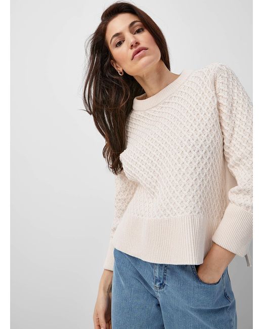 Fransa White Latticework Knit Sweater
