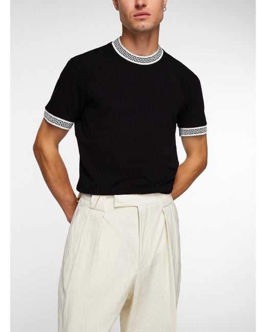 Versace Black Greca Trim Fitted T for men