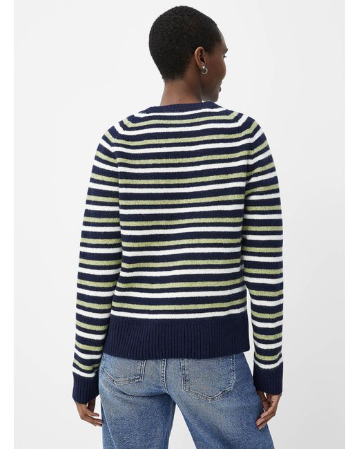 Contemporaine Blue Triple Stripes Touch Of Wool Sweater