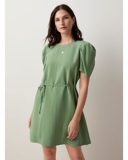 Benetton Green Pleated Shoulders Belted Dress