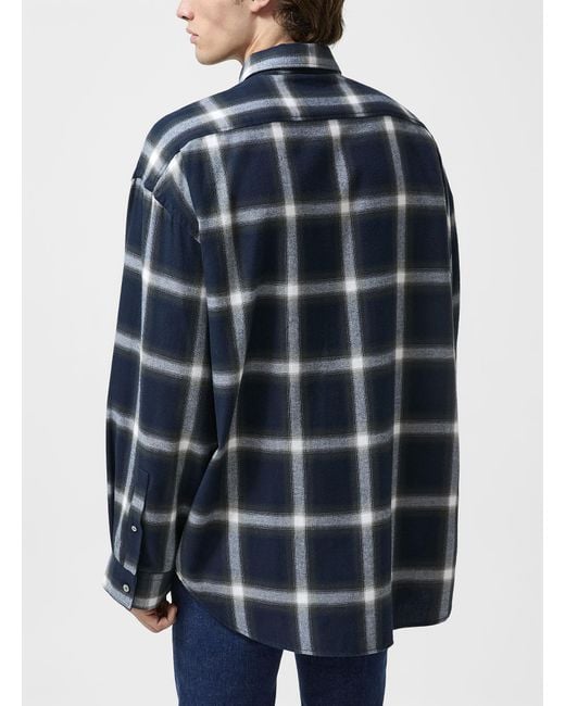 Acne Blue Oversized Checkered Flannel Shirt for men