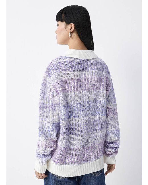 Twik Purple Vertical Stripes Polo Collar Sweater