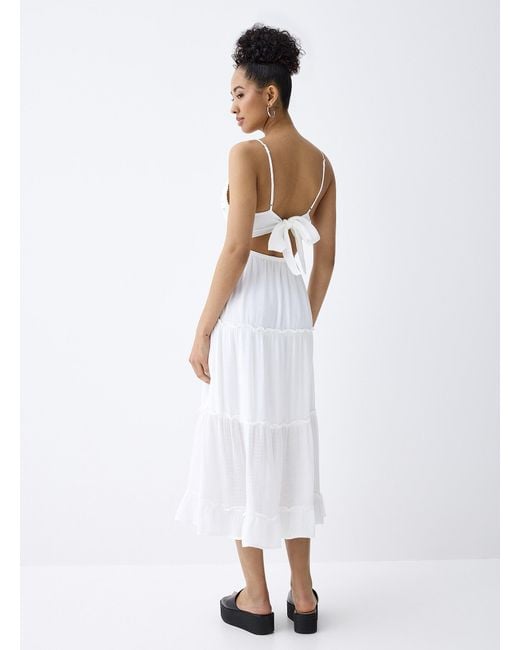Twik White Tie Back And Crochet Peasant Dress