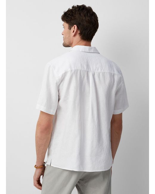 Le 31 White Organic Linen Camp Shirt Comfort Fit for men