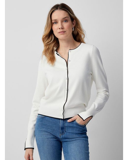 Contemporaine White Pearl Buttons Contrasting Touch Cardigan