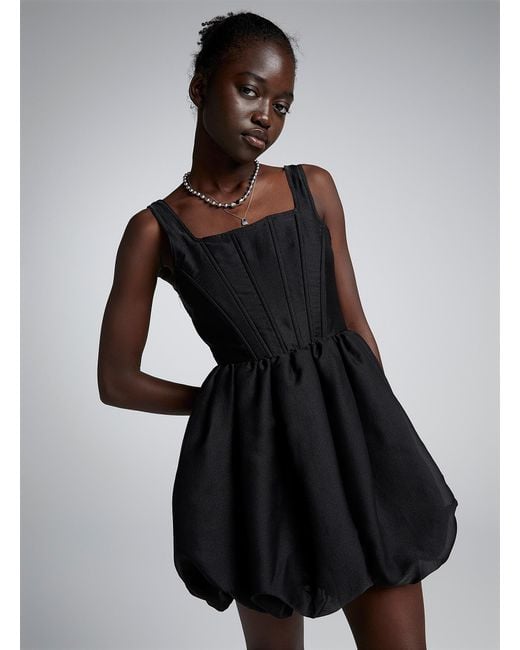 Storia Black Shimmering Crepe Bubble Dress