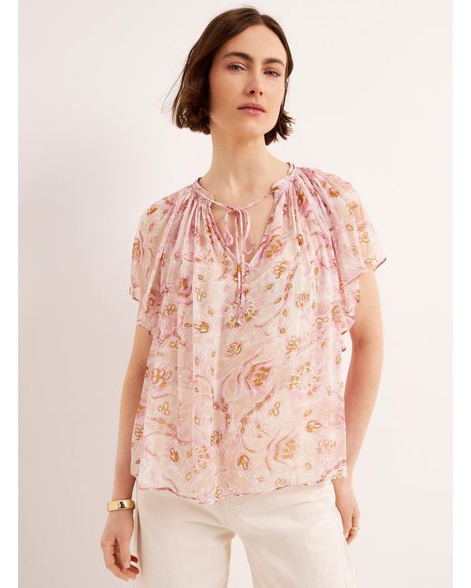 Vanessa Bruno Brown Cantin Pink Garden Draped Voile Blouse