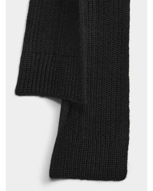Simon's White Thick Ribbed Knit Narrow Scarf