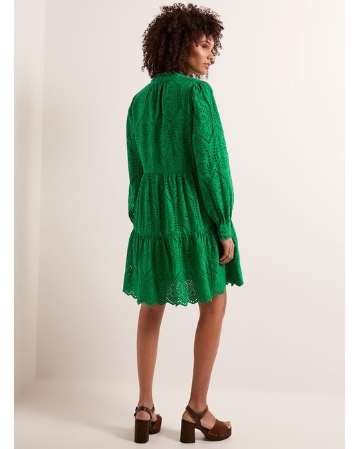 Y.A.S Green Broderie Anglaise Tiered Dress