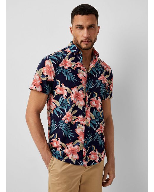 Report Collection Red Soft Exotic Flower Shirt for men