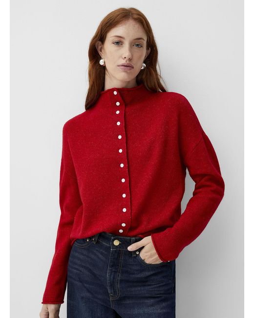 Contemporaine Red Touch Of Wool Funnel Neck Cardigan