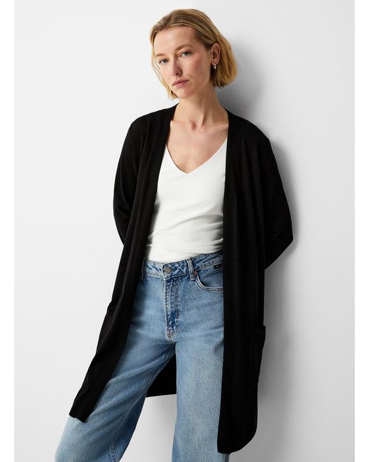 Contemporaine Black Long Flowy Open Cardigan