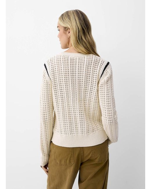 Part Two Natural Contrasting Stitching Openwork Sweater