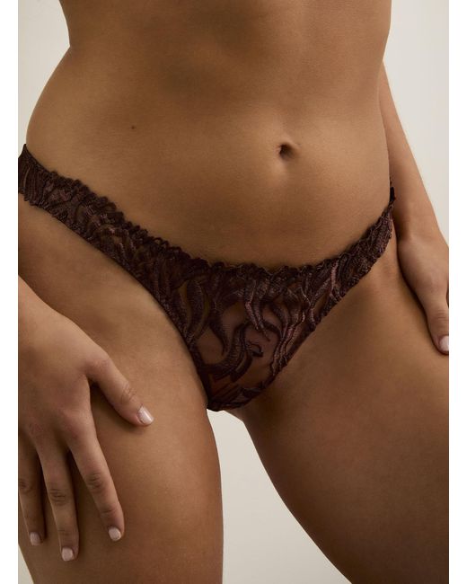 Coco De Mer Black Tamia Embroidered Thong Nylon And Polyester
