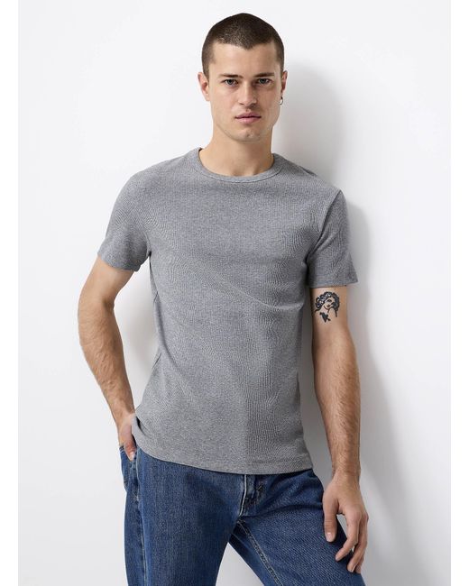 Le 31 Gray Ribbed Jersey Fitted T for men