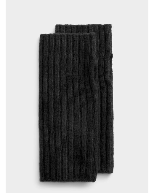 Simon's Black Solid Knit Fingerless Mittens Responsible Wool