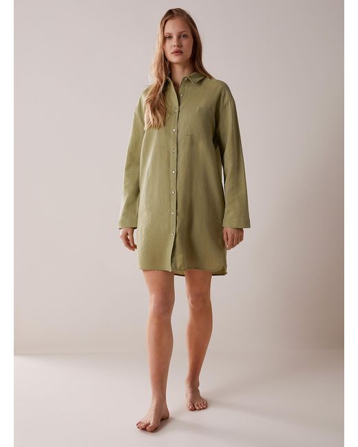 Miiyu Green Solid Linen And Cotton Nightshirt