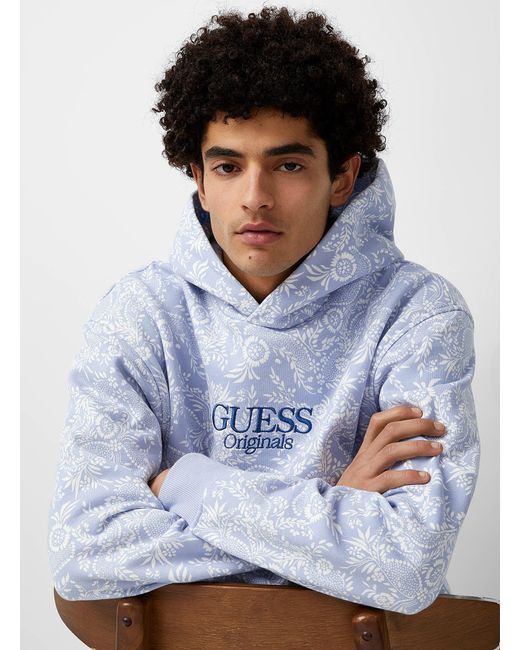 Guess Blue Floral Paisley Hoodie for men