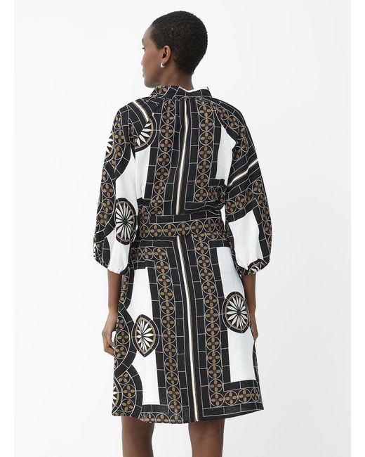 Marc O' Polo Black Pure Linen Patterned Belted Dress