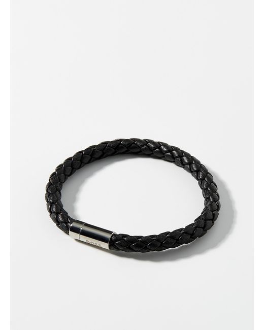 BOSS by Hugo Boss Black Magnetic Braided Leather Bracelet for men