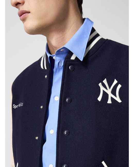 Sporty & Rich Blue Homerun Wool Varsity Jacket for men