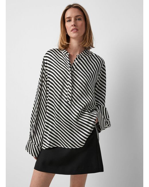 Soaked In Luxury Gray Soho Contrasting Stripes Blouse