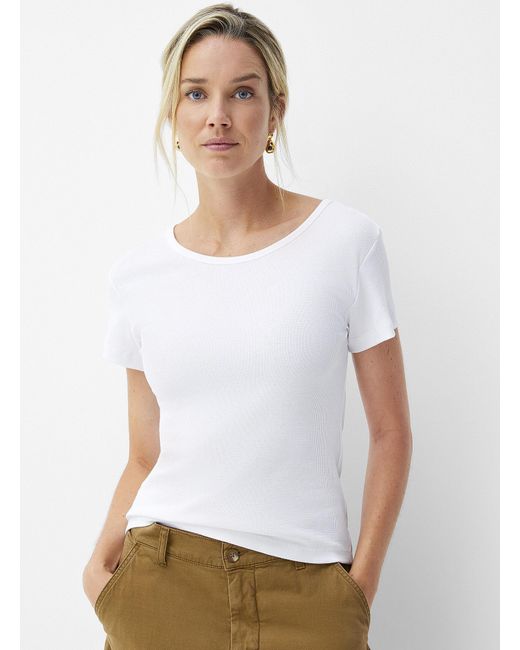 Part Two White Ribbed Fitted T