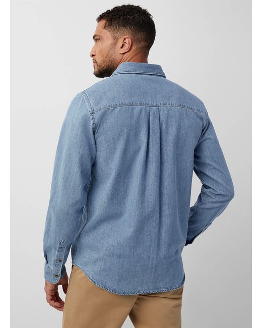 Le 31 Blue Minimalist Denim Shirt Modern Fit for men