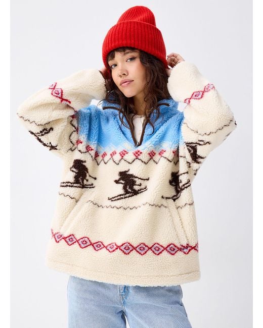 Twik Gray Skiers Loose Fleece Sweatshirt