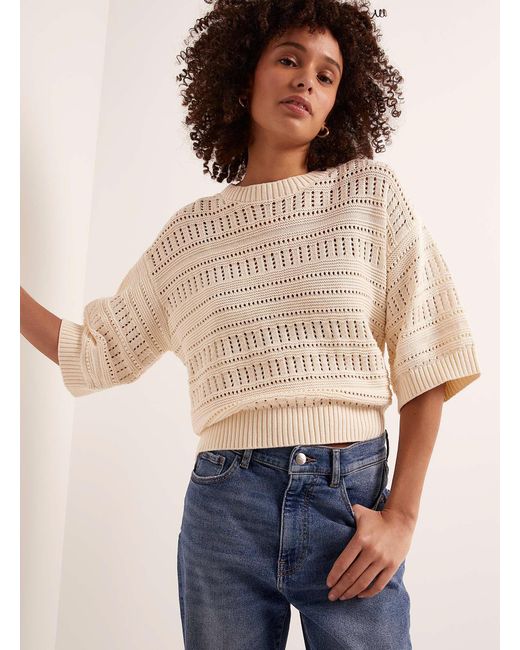Soaked In Luxury Natural Rava Openwork Stripes Loose Sweater