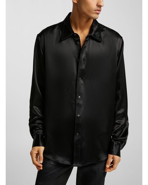 DIESEL S-ricco Embroidered Collar Satin Shirt (men, Black, 40) for men