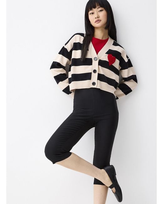 Twik Multicolor Fleece Heart Striped Cardigan