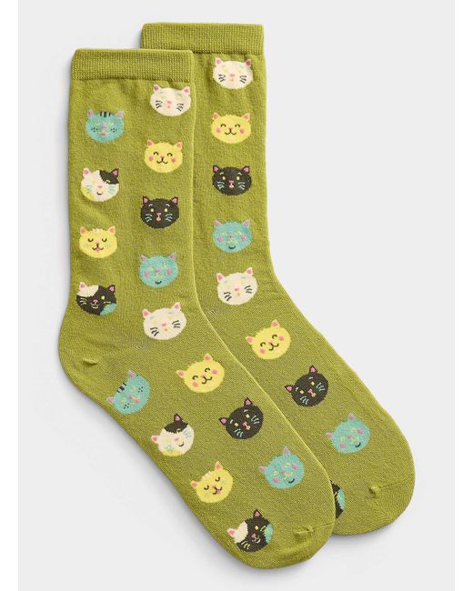 Simon's Green Expressive Cat Socks