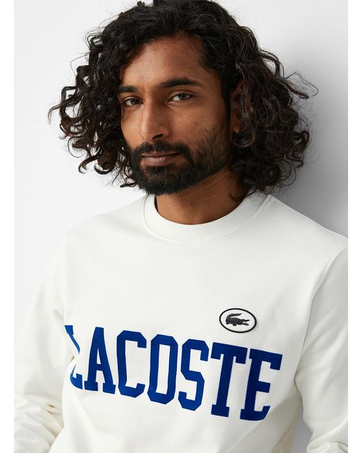 Lacoste White Velvety Varsity Logo Sweatshirt for men