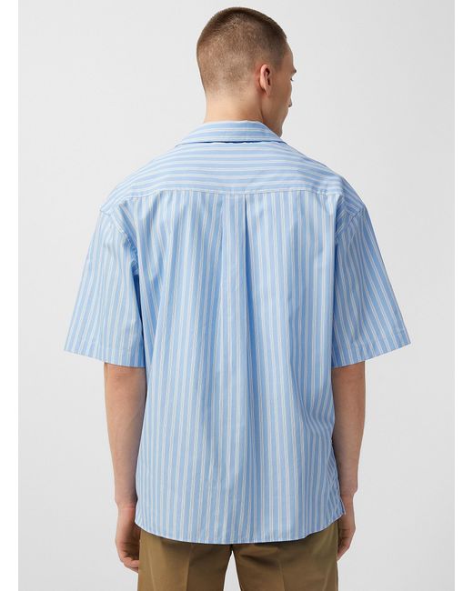 Le 31 Blue Loose Striped Camp Shirt for men
