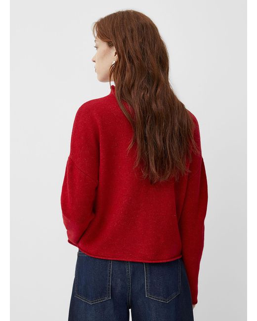 Contemporaine Red Touch Of Wool Funnel Neck Cardigan