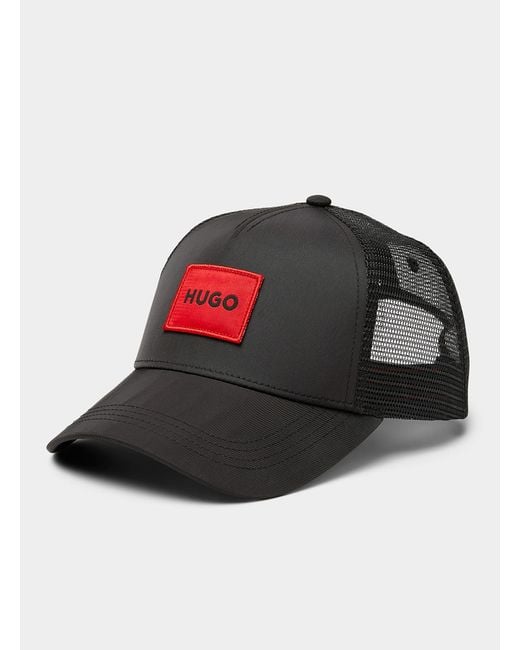 HUGO Black Red Square Logo Trucker Cap for men