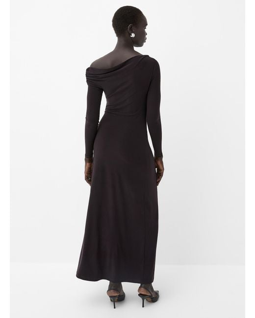 EVER NEW Black Dixie Asymmetrical Ruffled Draped Collar Dress