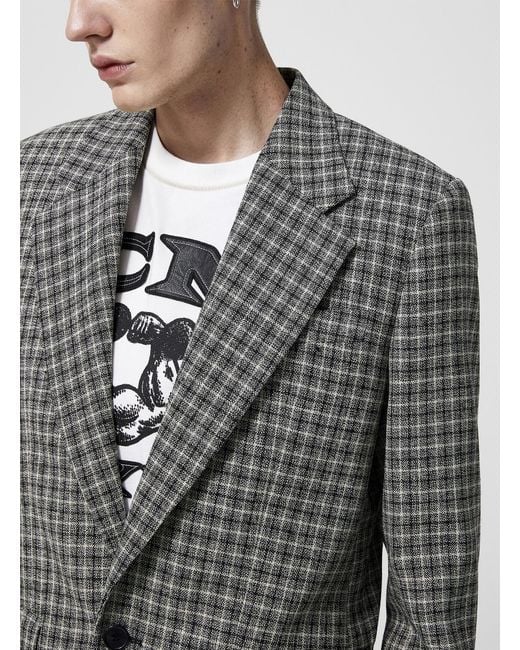 Acne Gray Pure Wool Textured Checkered Jacket for men