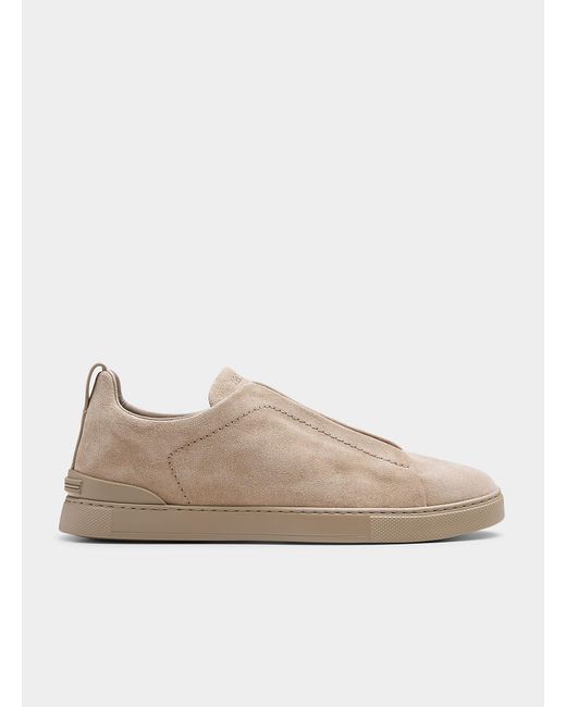 Zegna Suede Triple Stitch Tm Sneakers Men in Natural for Men | Lyst