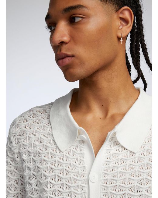 Coney Island Picnic White Resort Crochet Knit Camp Shirt for men