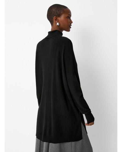 Contemporaine Black Flowy Turtleneck Tunic Sweater