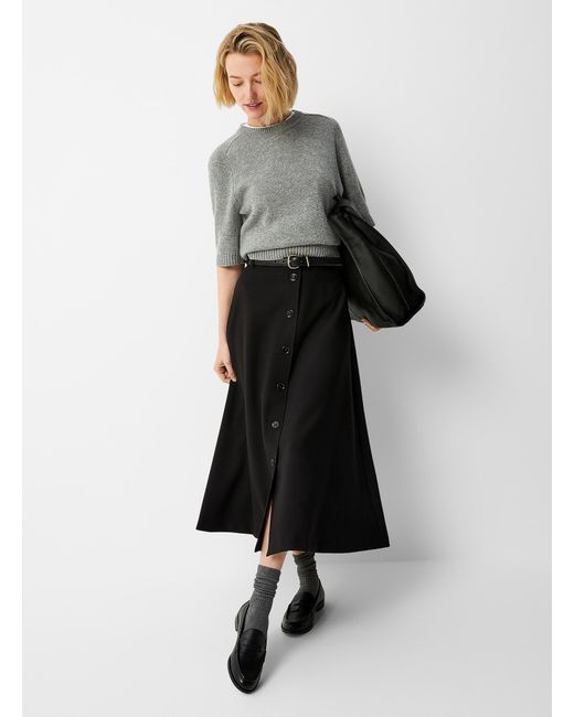 Contemporaine Black Flowy Flared Buttoned Skirt