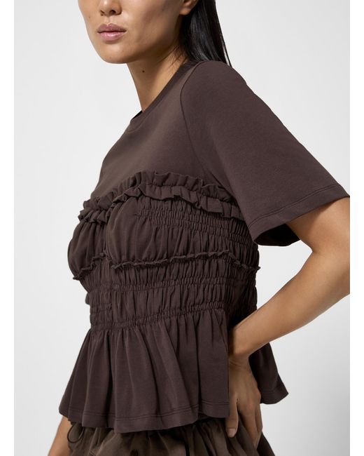CECILIE BAHNSEN Brown Vilde Ruched Jersey Top