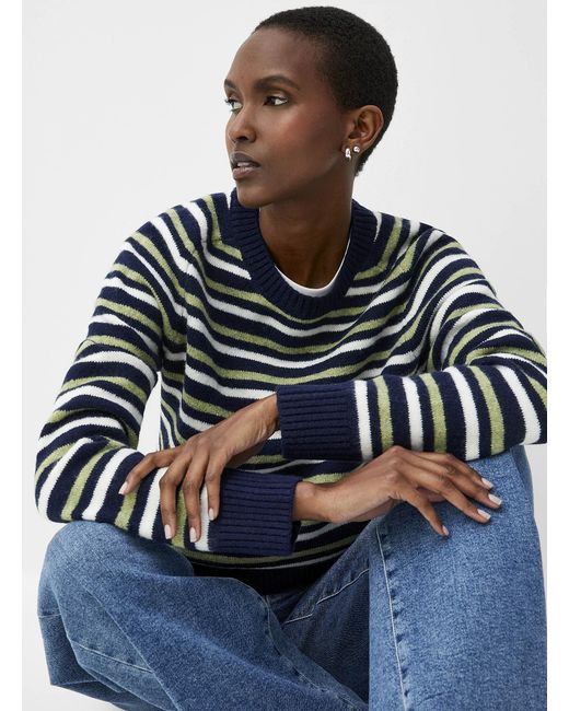 Contemporaine Blue Triple Stripes Touch Of Wool Sweater