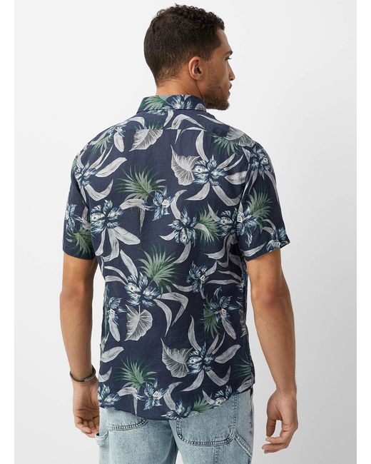 Lindbergh Blue Tropical Flora Pure Linen Shirt for men