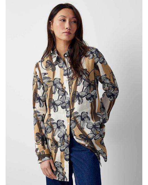 Contemporaine Multicolor Blossoming Organic Linen Tunic Shirt