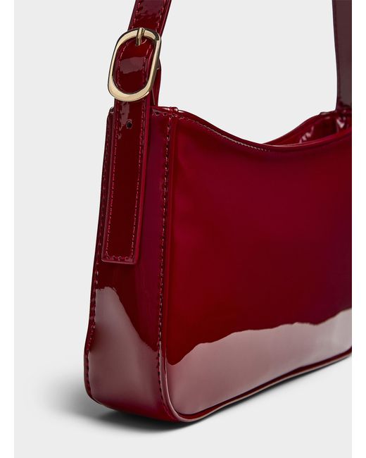 Simon's Red Rectangular Faux Patent Leather Shoulder Bag